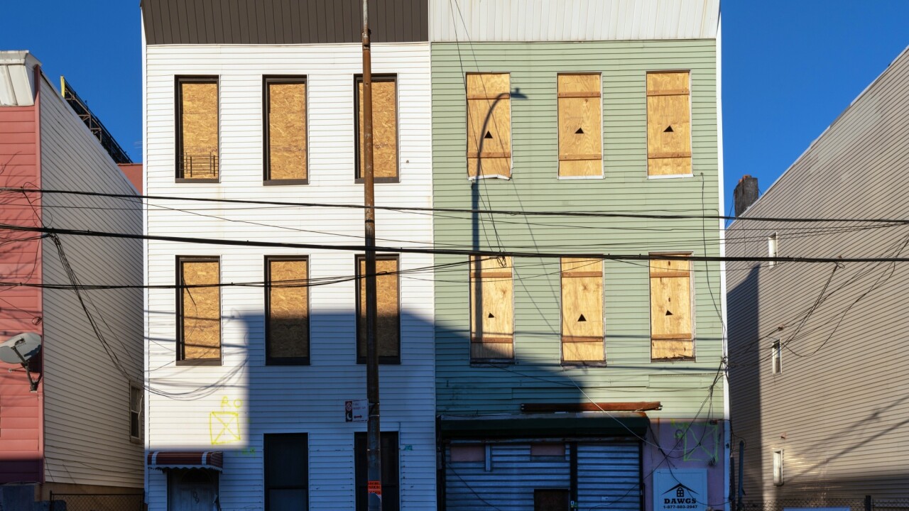 Boarded up residential buildings in the Port Morris neighborhood of the Bronx