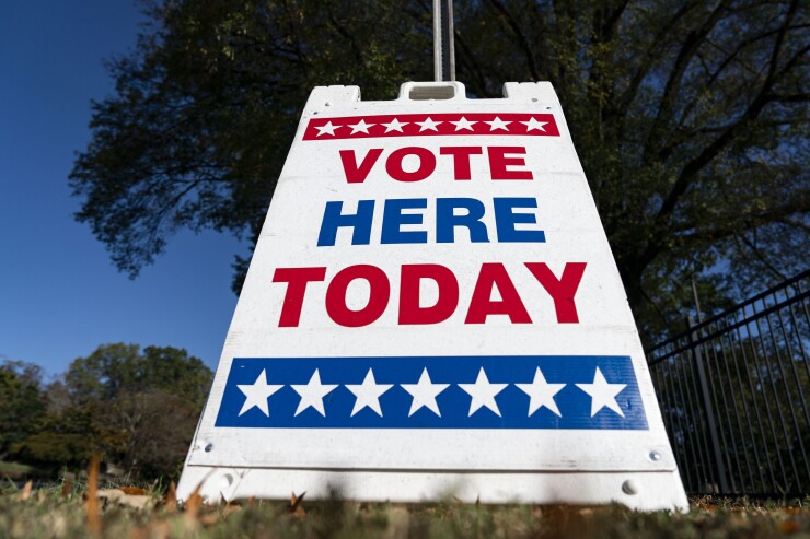 A Vote Here Today sign at a polling location in North Carolina. 