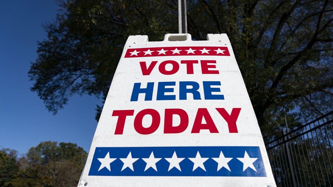 A Vote Here Today sign at a polling location in North Carolina. 