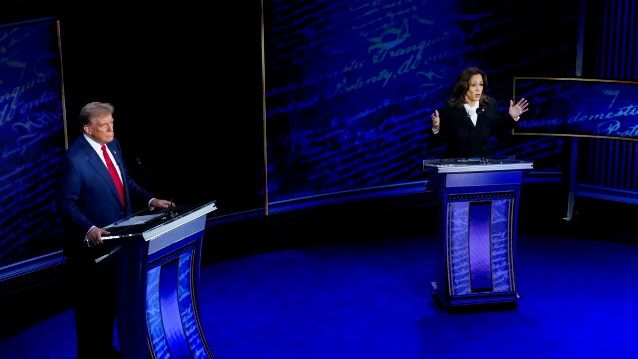 Donald Trump and Kamala Harris at the second presidential debate in Philadelphia.