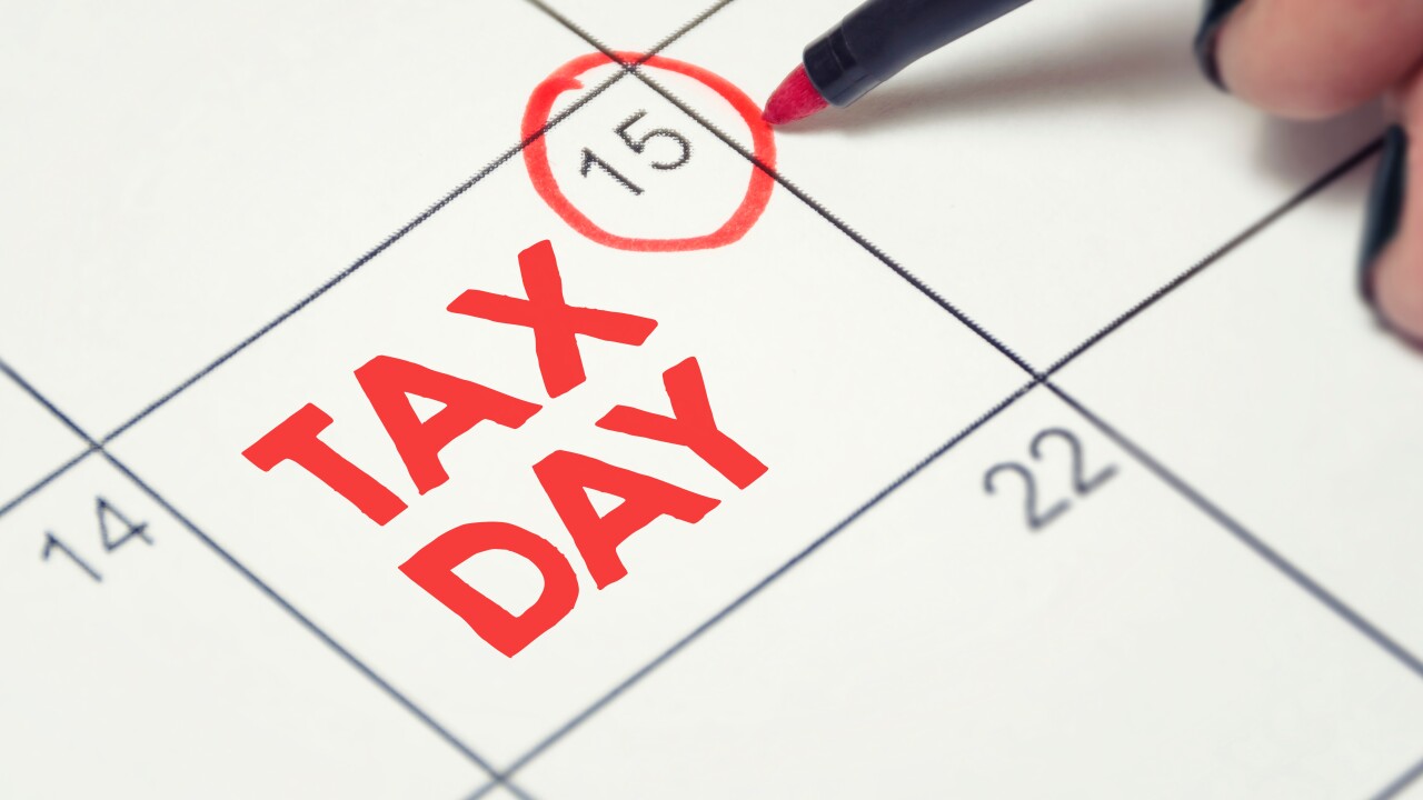 Tax day concept. The USA tax due date marked on the calendar.