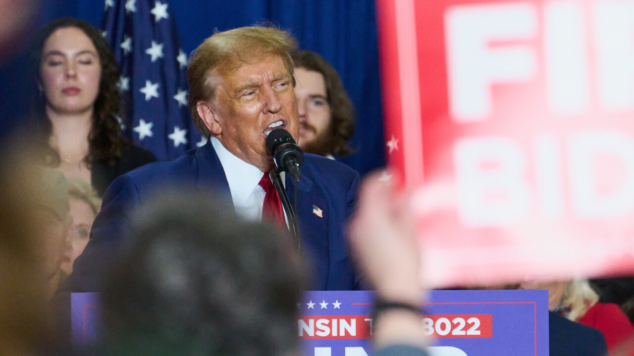 Former President Donald Trump speaks during a campaign event in Green Bay, Wisconsin.